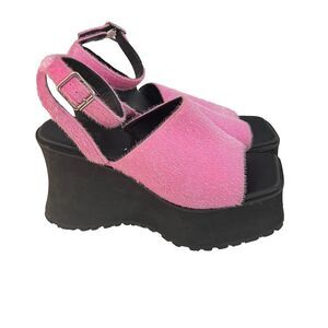 Delias Womens Pink Platform Wedge Sandals 11M Del21-155 Dolls Kill Fuzzy